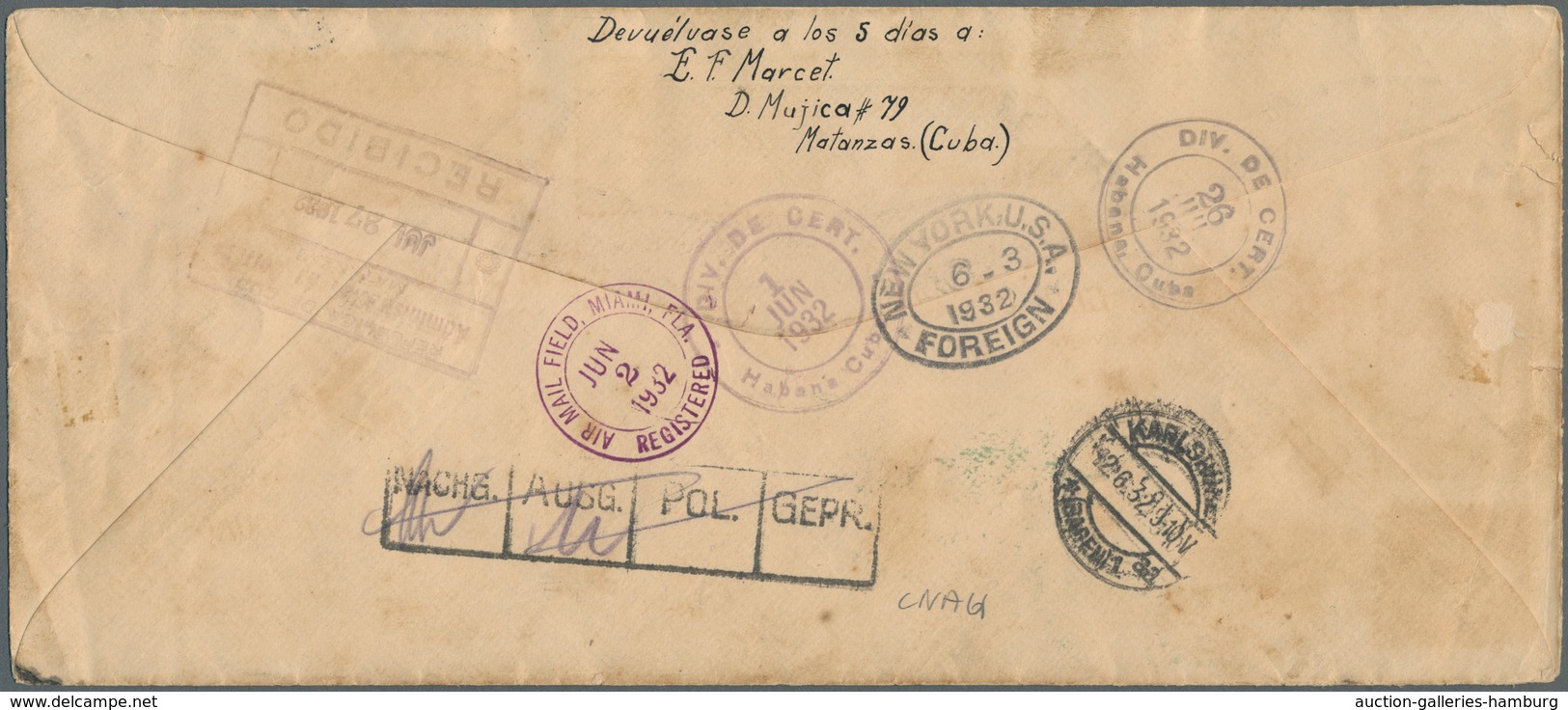 Katapult- / Schleuderflugpost: 1932, 31 May - 27 Jul, Catapult Flight Mail Cuba-Germany And Retour, - Airmail & Zeppelin