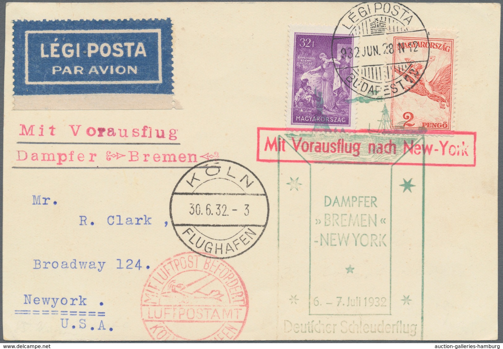 Katapult- / Schleuderflugpost: 1932, Contractstate Mail Form BUDAPEST JUN 28 1932 Flown To Cologne W - Luft- Und Zeppelinpost