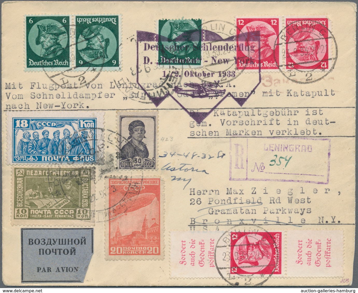 Katapult- / Schleuderflugpost: 1933, Umschlag In LENINGRAD Als Einschreiben Per Luftpost Nach Berlin - Correo Aéreo & Zeppelin