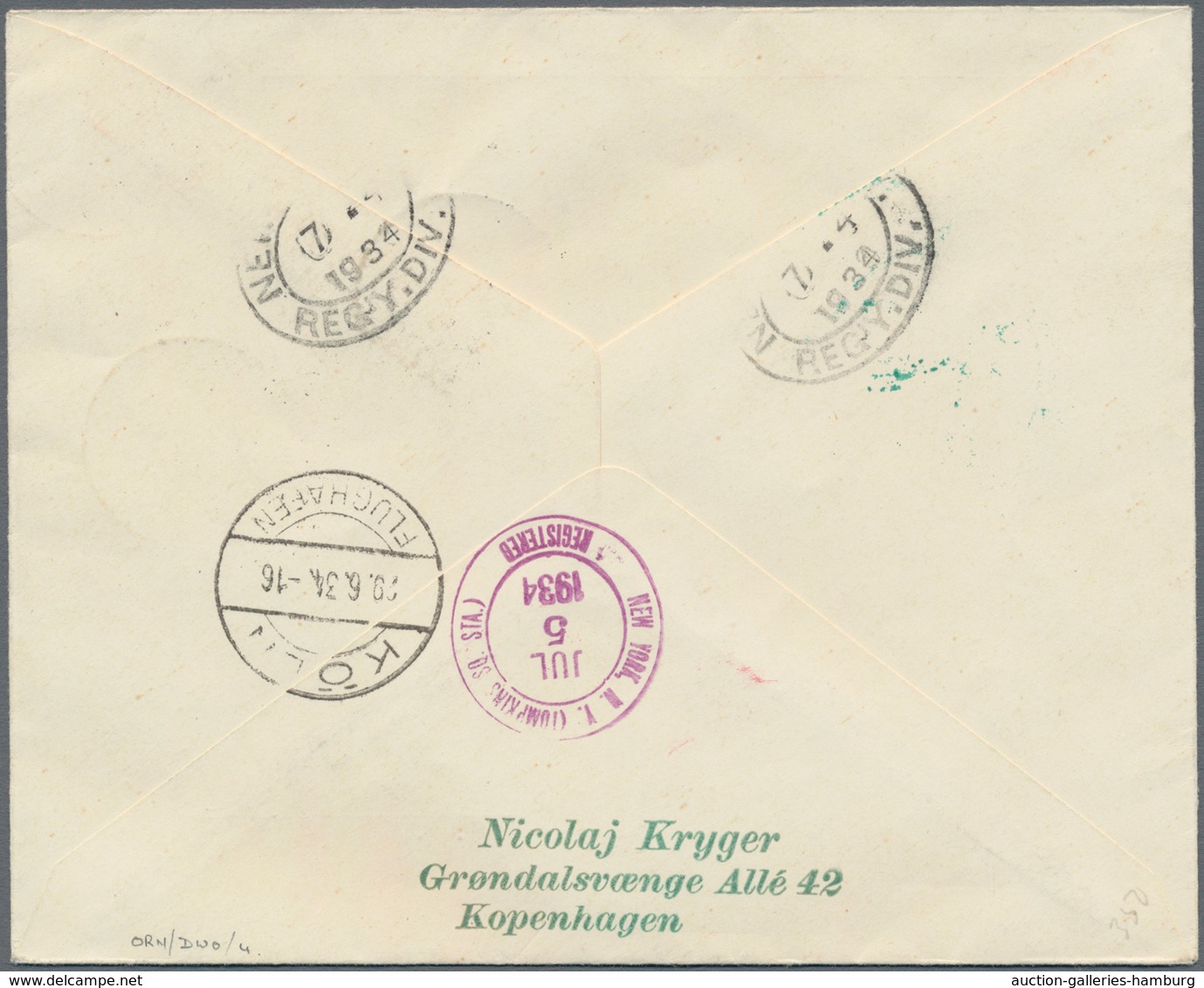 Katapult- / Schleuderflugpost: 1934, Danish Contract Stata Mail Registered From Kopenhagen Via "Köln - Airmail & Zeppelin