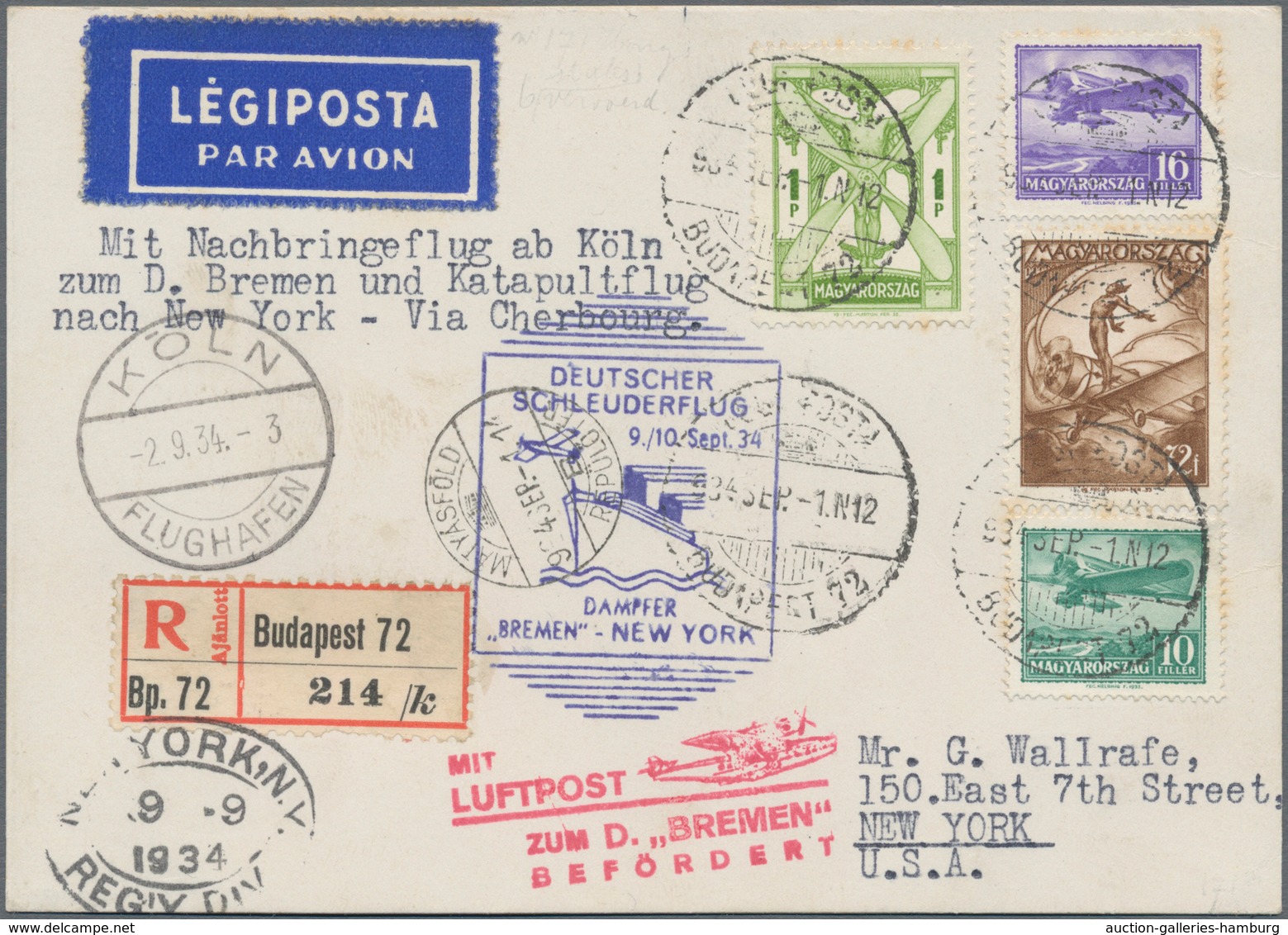 Katapult- / Schleuderflugpost: 1934, Contract State Mail Card Registered From Budapest Via Köln Flug - Luchtpost & Zeppelin