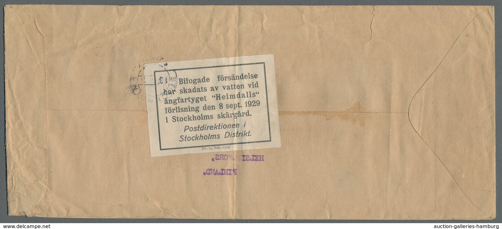 Katastrophenpost: 1929, Large-format Letter From Chiswick To Finland, Stamp Dropped, On Reverse Labe - Other & Unclassified