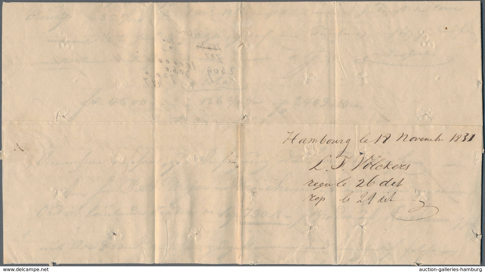 Disinfection Mail: 1831, 18.November, Faltbrief Mit Komplettem Inhalt Nach Bordeaux, Vs. Taxvermerk - Sonstige & Ohne Zuordnung