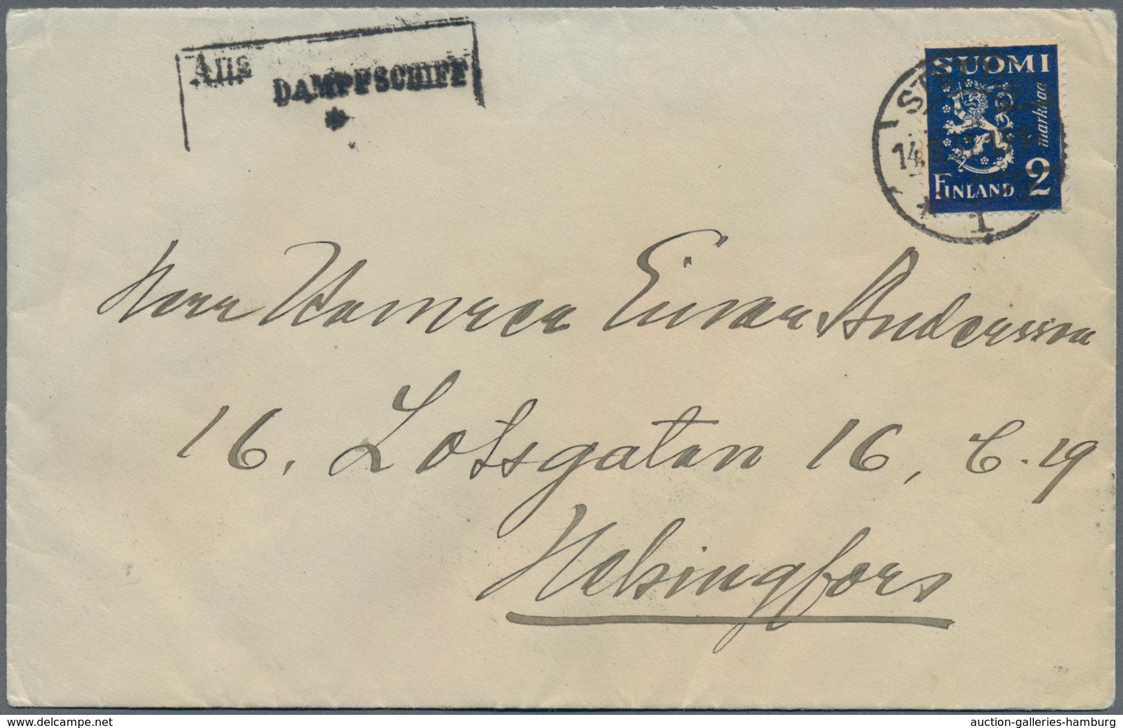 Schiffspost Deutschland: 1931, Finnland, 2 M Dkl'blau Wappen, Entwertet Mit Tagesstempel STETTIN 1, - Lettres & Documents