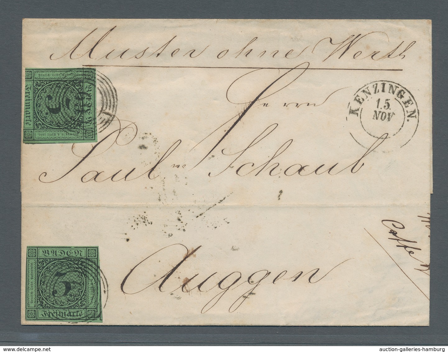 Baden - Marken Und Briefe: 1851, "3 Kr. Grün", Zwei Farbfrische Werte Mit üblichem Schnitt Als MeF A - Otros & Sin Clasificación