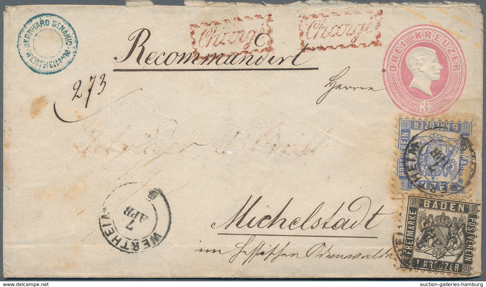 Baden - Marken Und Briefe: 1862, 1 Kr Schwarz Und 6 Kr Ultramarin Als Zusastzfrankatur Auf 3 Kreuzer - Otros & Sin Clasificación