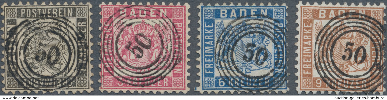 Baden - Marken Und Briefe: 1 Kr. Schwarz, 3 Kr. Rot, 6 Kr. Ultramarin Sowie 9 Kr. Braun Jeweils In F - Autres & Non Classés