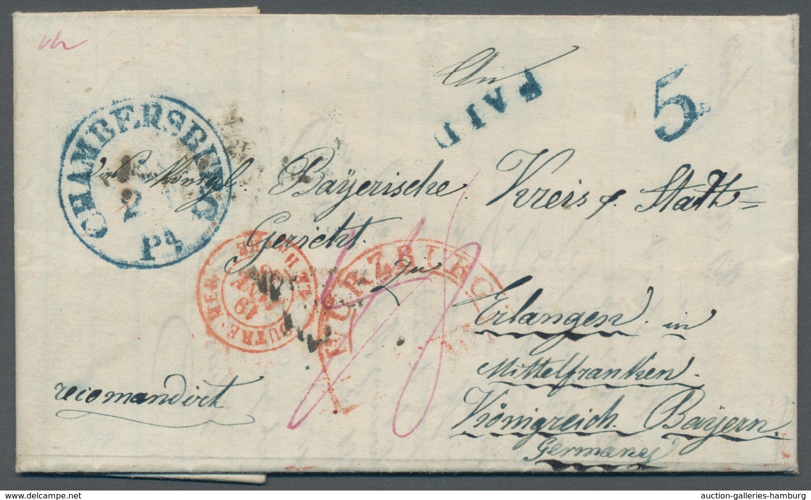 Bayern - Vorphilatelie: 1847, Incoming Mail. WÜRZBURG AUSLAGE, Roter Halbkreis Auf Komplettem Faltbr - Precursores