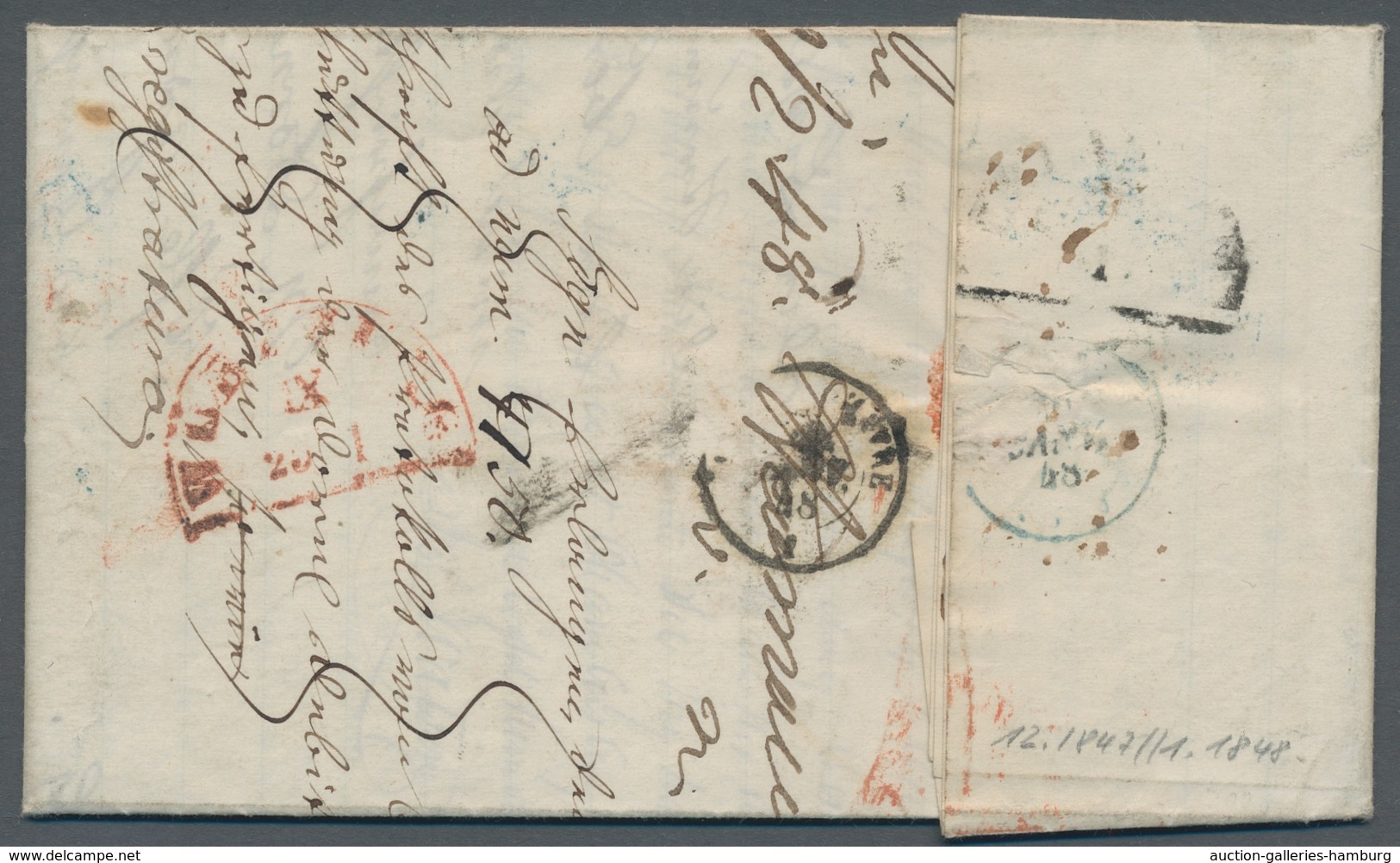 Bayern - Vorphilatelie: 1847, Incoming Mail. WÜRZBURG AUSLAGE, Roter Halbkreis Auf Komplettem Faltbr - Prephilately