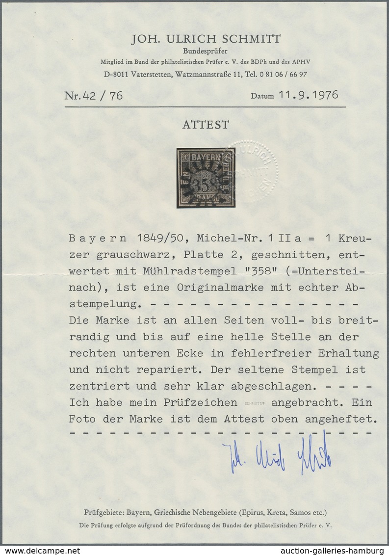 Bayern - Marken Und Briefe: 1849, 1 Kr. Grauschwarz, Platte 2, In Gestempelter Erhaltung, Entwertet - Otros & Sin Clasificación