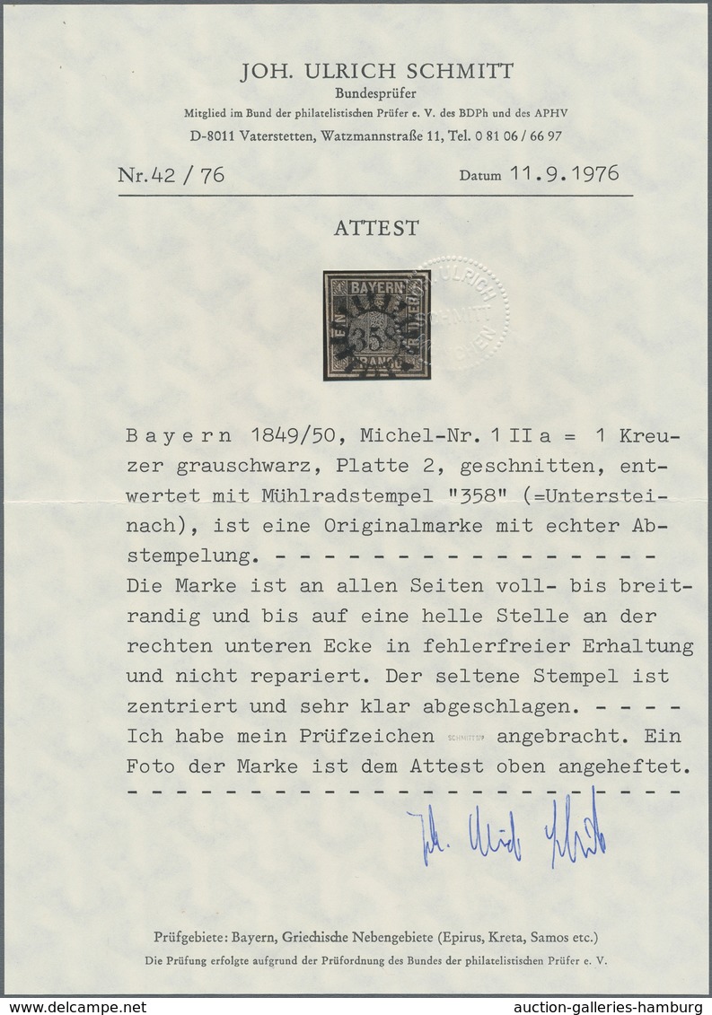 Bayern - Marken Und Briefe: 1849, 1 Kr. Grauschwarz, Platte 2, In Gestempelter Erhaltung, Entwertet - Sonstige & Ohne Zuordnung