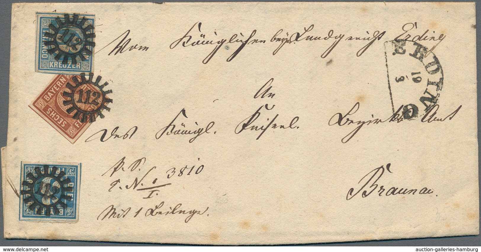 Bayern - Marken Und Briefe: 1850, 3 Kr. Blau, Platte 3 Zusammen Mit 3 Kr. Blau, Platte 4 Und 6 Kr. B - Other & Unclassified