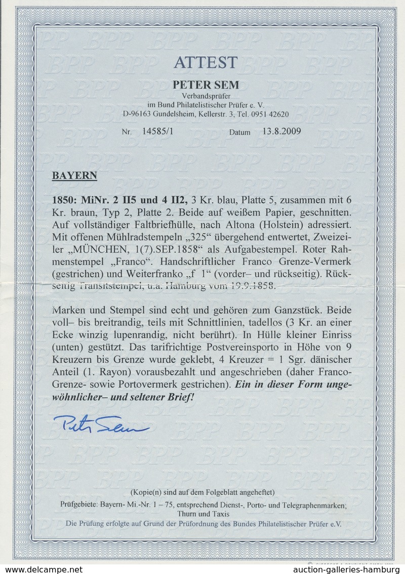 Bayern - Marken Und Briefe: 1858, 3 Kr Blau Platte 5 Und 6 Kr Braun, Beide Voll- Bis Breitrandig Auf - Otros & Sin Clasificación