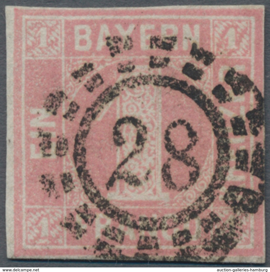 Bayern - Marken Und Briefe: 1 Kr. Rosa, Seltene Platte 2 Mit Spitzen Ecken, Farbfrisch Und Ringsum V - Andere & Zonder Classificatie