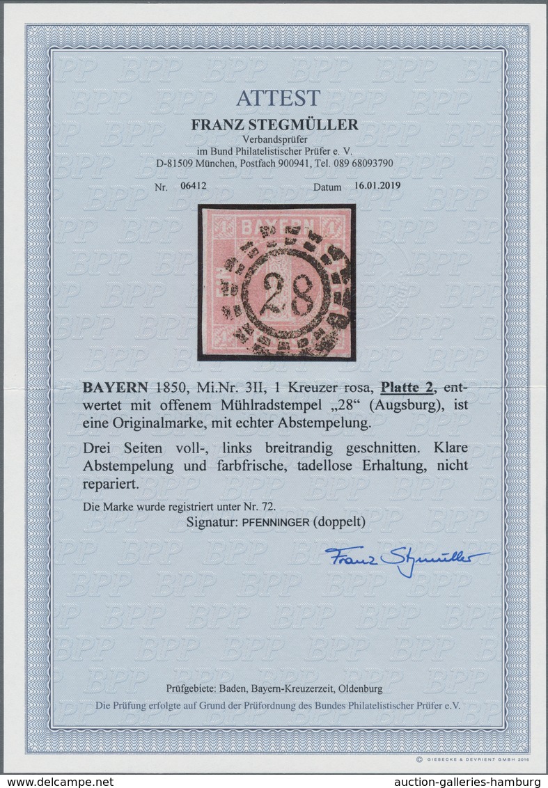 Bayern - Marken Und Briefe: 1 Kr. Rosa, Seltene Platte 2 Mit Spitzen Ecken, Farbfrisch Und Ringsum V - Altri & Non Classificati