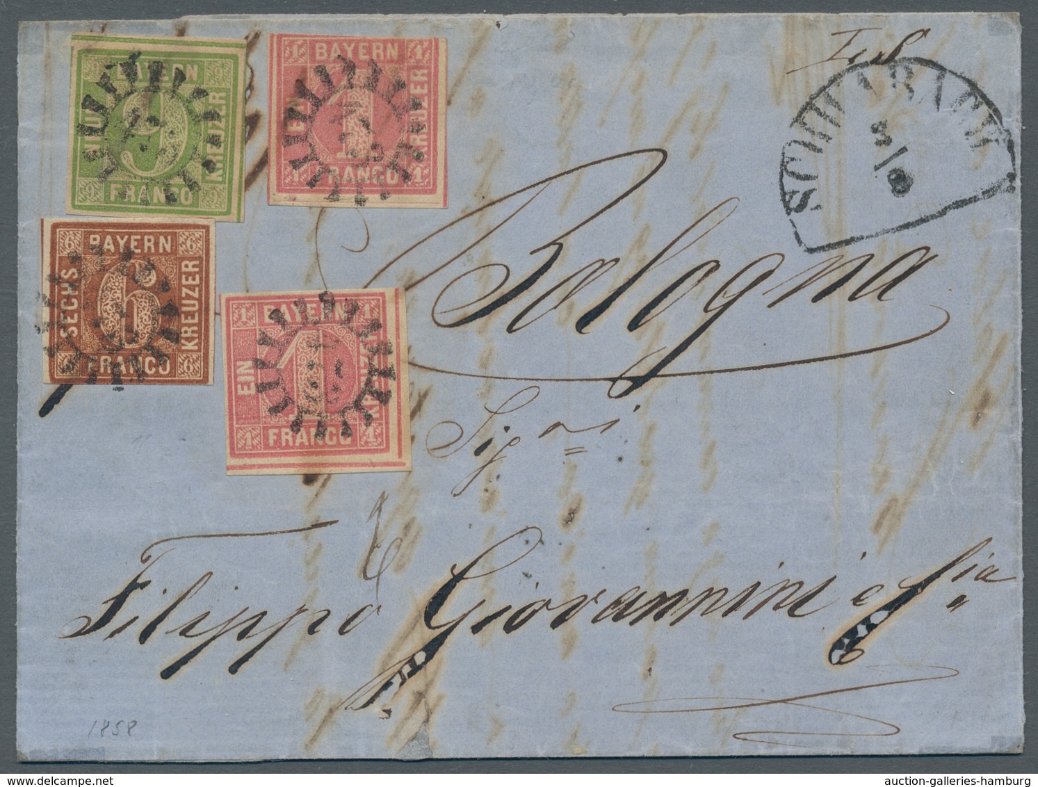 Bayern - Marken Und Briefe: 1858, 1 Kr Rosa Platte 1, Zwei Einzelwerte, Zusammen Mit 6 Kr Braun Und - Sonstige & Ohne Zuordnung