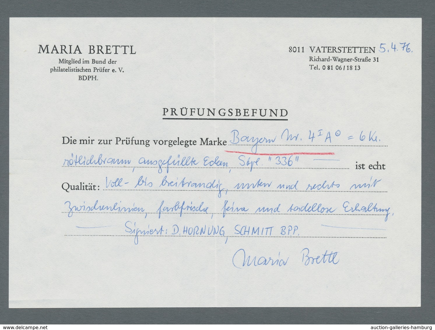 Bayern - Marken Und Briefe: 1849, "6 Kr. Braunorange In Type I A, Ausgefüllte Ecken", Farbfrischer W - Altri & Non Classificati