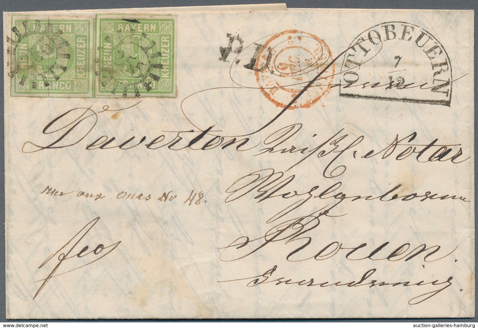 Bayern - Marken Und Briefe: 1850, 9 Kr BLAULICHGRÜN Zusammen Mit 9 Kr MAIGRÜN (beide Breitrandig Und - Other & Unclassified