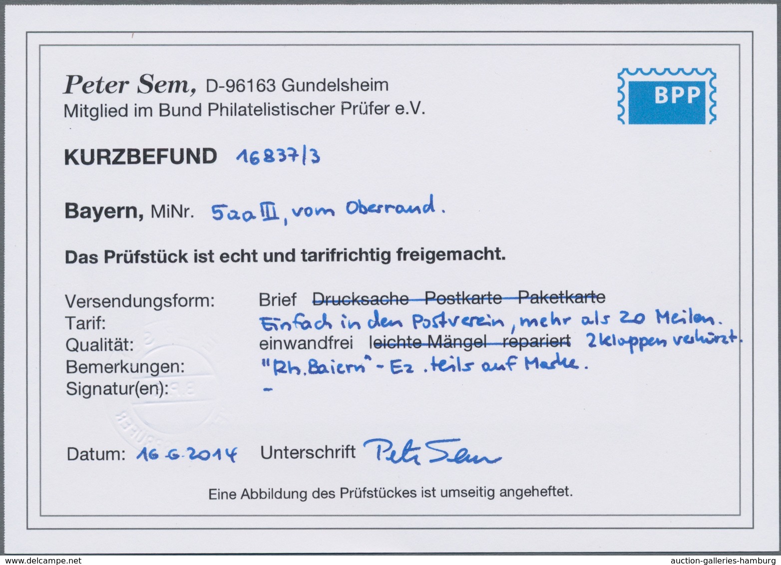 Bayern - Marken Und Briefe: 1850, 9 Kreuzer In Der Guten Farbe Mattblaugrün Allseits Breitrandig Auf - Other & Unclassified