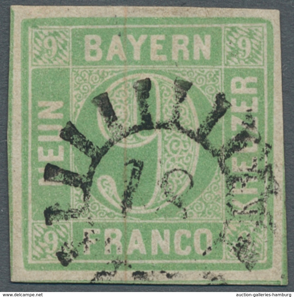 Bayern - Marken Und Briefe: 1853, "9 Kr. Blaugrün In Type II", Farbfrischer Wert Mit Zentralem GMR " - Sonstige & Ohne Zuordnung