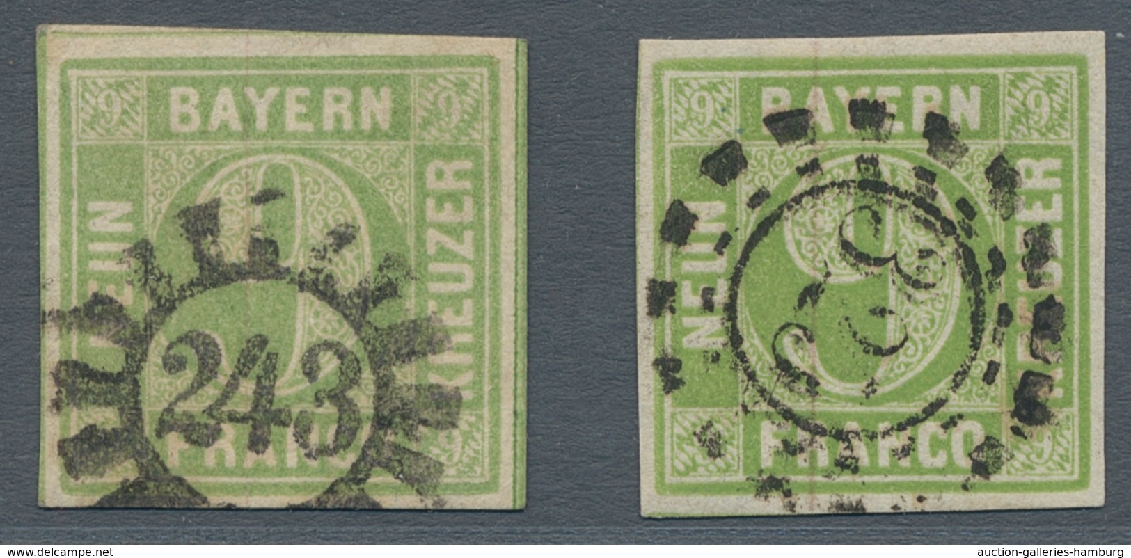 Bayern - Marken Und Briefe: 1851-62, "9 Kr. Mai- Bzw. Gelbgrün, Type I", Zwei Farbfrische Werte Mit - Sonstige & Ohne Zuordnung