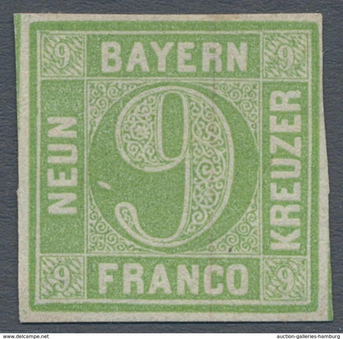 Bayern - Marken Und Briefe: 1851, 9 Kreuzer Maigrün In "Typ II" Mit Plattenfehler: "Länglicher Punkt - Other & Unclassified