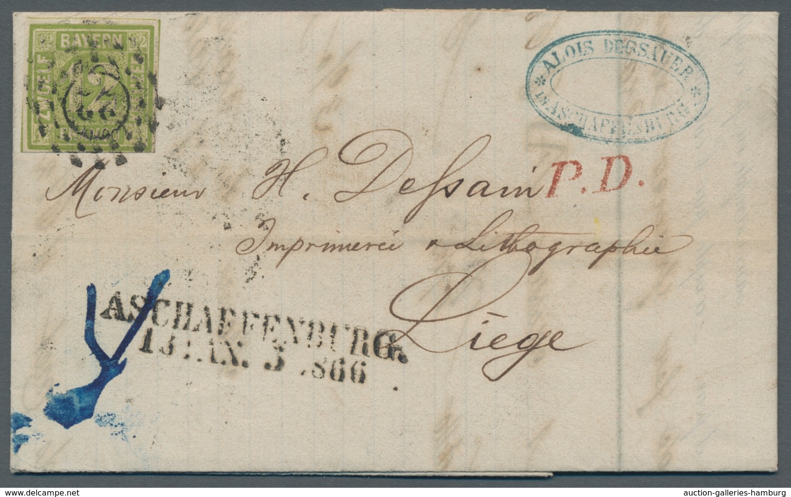 Bayern - Marken Und Briefe: 1862, 12 Kr Grün Voll- Bis Breitrandig Mit OMR "22" Und Nebengesetztem A - Otros & Sin Clasificación