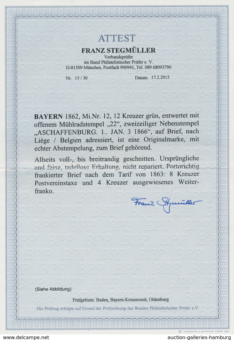 Bayern - Marken Und Briefe: 1862, 12 Kr Grün Voll- Bis Breitrandig Mit OMR "22" Und Nebengesetztem A - Sonstige & Ohne Zuordnung