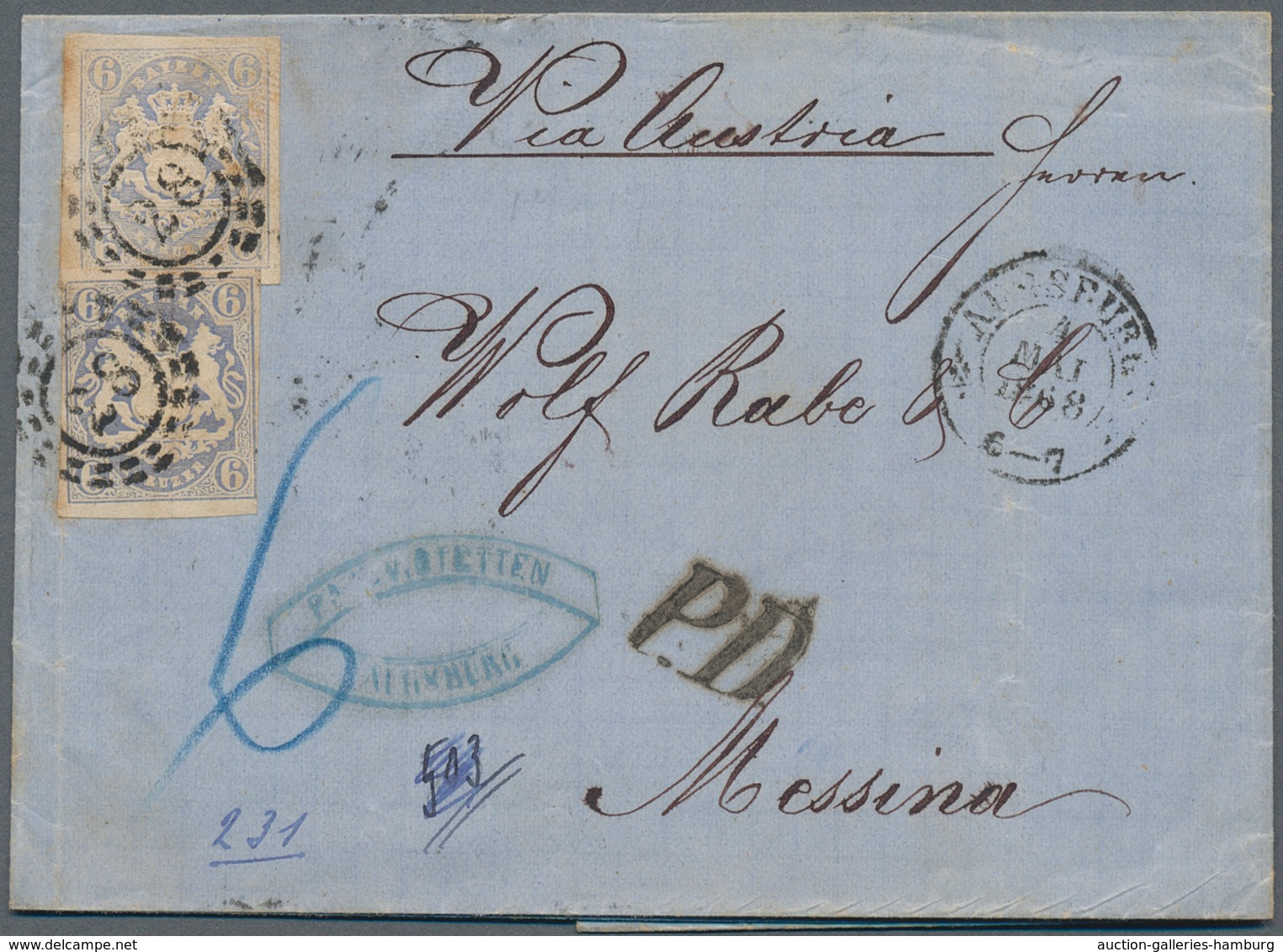 Bayern - Marken Und Briefe: 1868, Wappenausgabe 6 Kreuzer Ultramarin Zwei Werte Je Entwertet Mit "28 - Sonstige & Ohne Zuordnung