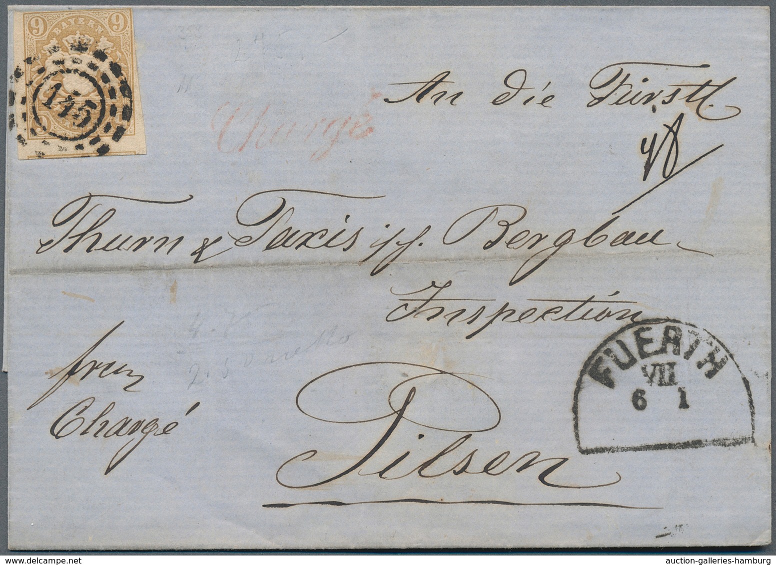 Bayern - Marken Und Briefe: 1868, 9 Kreuzer Ockerbraun Entwertet Mit Klarem "145" Und Beigesetzt HKr - Other & Unclassified