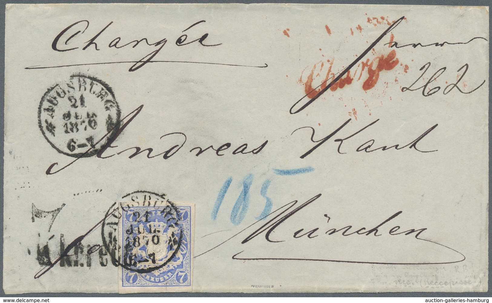 Bayern - Marken Und Briefe: 1870, Bayern, „7KR.RECC”, Schwarzer Einschreibestempel, Klarer Abschlag - Otros & Sin Clasificación