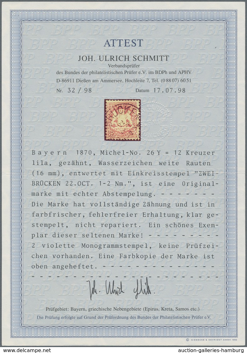 Bayern - Marken Und Briefe: 1870, Wappenausgabe 12 Kreuzer Lila, Wasserzeichen 16 Mm Rauten, Entwert - Sonstige & Ohne Zuordnung