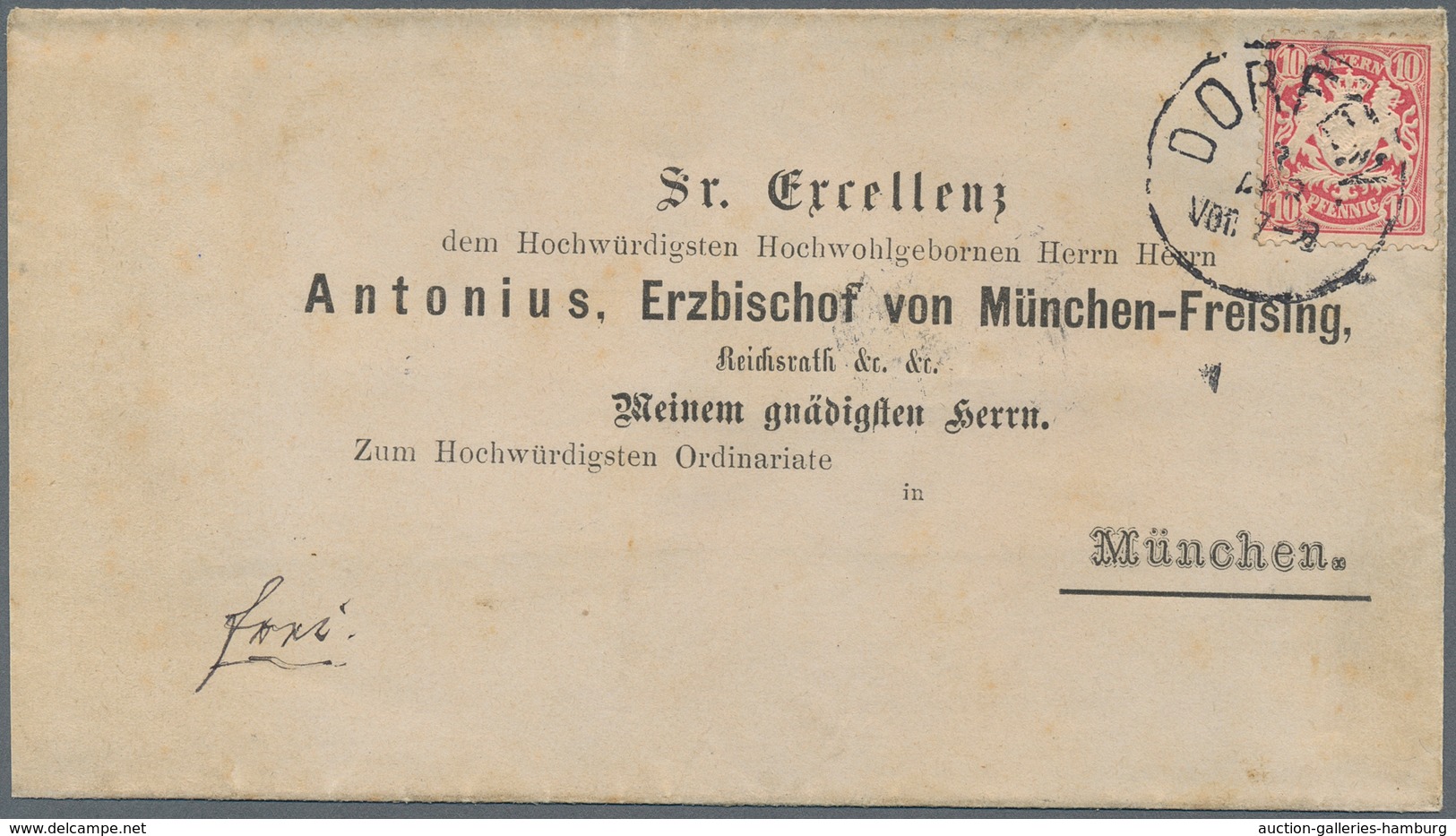 Bayern - Marken Und Briefe: 1884, 10 Pfg. Wappen Auf Vorgedruckter Faltbriefhülle Von DORFEN An "Sr. - Otros & Sin Clasificación