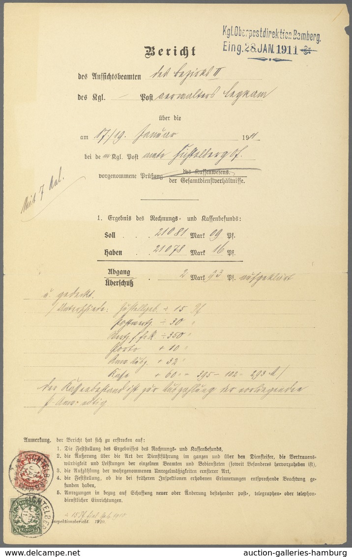 Bayern - Marken Und Briefe: 1911, 5 Und 10 Pfg. Wappen Auf POST-PRÜFUNGSBERICHT Mit Orts-Stempel "FI - Sonstige & Ohne Zuordnung