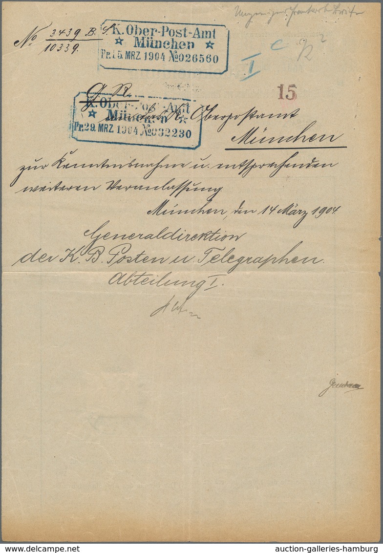 Bayern - Marken Und Briefe: 1904, 20 Pf Wappen EF Auf "Rückmeldung" Für Verrechnetes Porto Vom 9.3.0 - Other & Unclassified