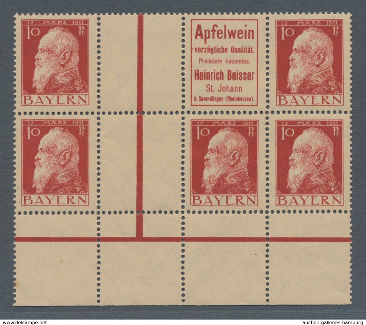 Bayern - Zusammendrucke: 1912, "10 Pfg. Luitpold/R 56", Drei Postfrische Einheiten Mit Sechs Zusamme - Otros & Sin Clasificación