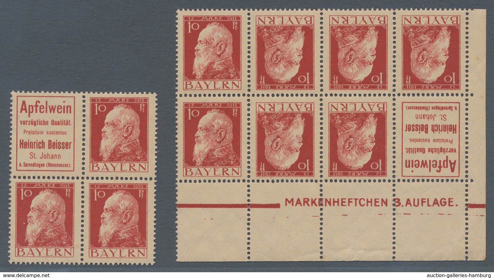 Bayern - Zusammendrucke: 1912, "10 Pfg. Luitpold/R 56", Drei Postfrische Einheiten Mit Sechs Zusamme - Other & Unclassified