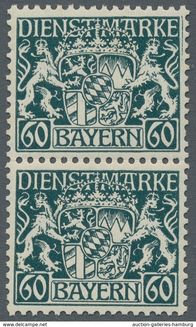 Bayern - Dienstmarken: 1916, 60 Pfennig Schwarzbläulichgrün In Papiervariante W Im Senkrechten Leich - Sonstige & Ohne Zuordnung