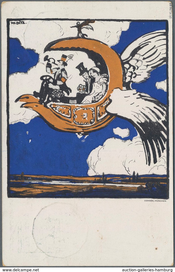 Bayern - Ganzsachen: 1912, 5 Pf Grün Flugpostkarte Mit Alpenkette, Sauber Gestempelt München Und Des - Autres & Non Classés