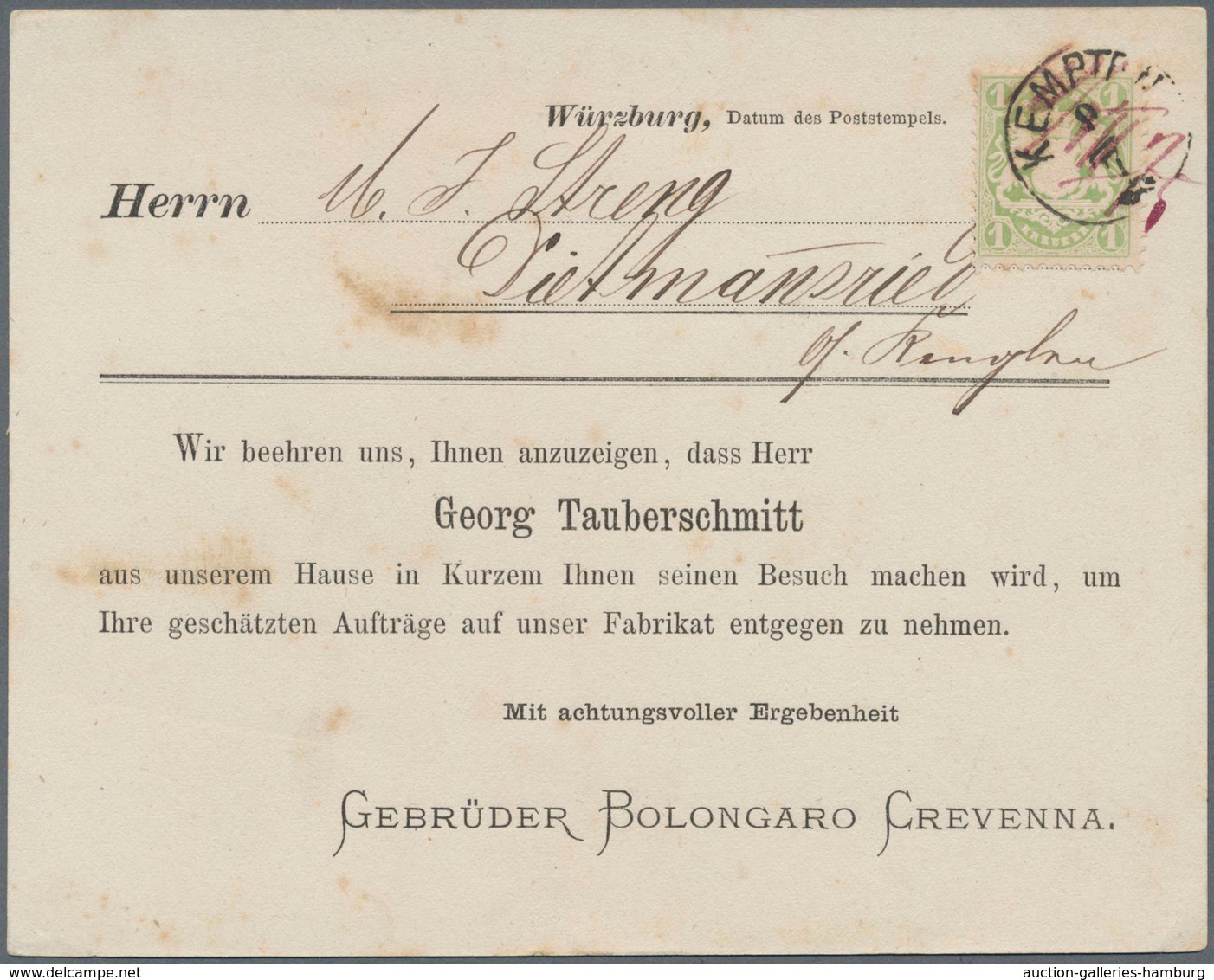 Bayern - Ortsstempel: KEMPTEN: 1869, 4 Interessante Drucksachen Aus Kempten Mit 4 Verschiedenen Stem - Other & Unclassified