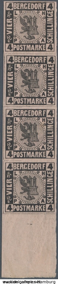 Bergedorf - Marken Und Briefe: 1861, Probedruck 4 Schillinge Auf Mattrötlichbraun Im Senkrechten, Mi - Bergedorf