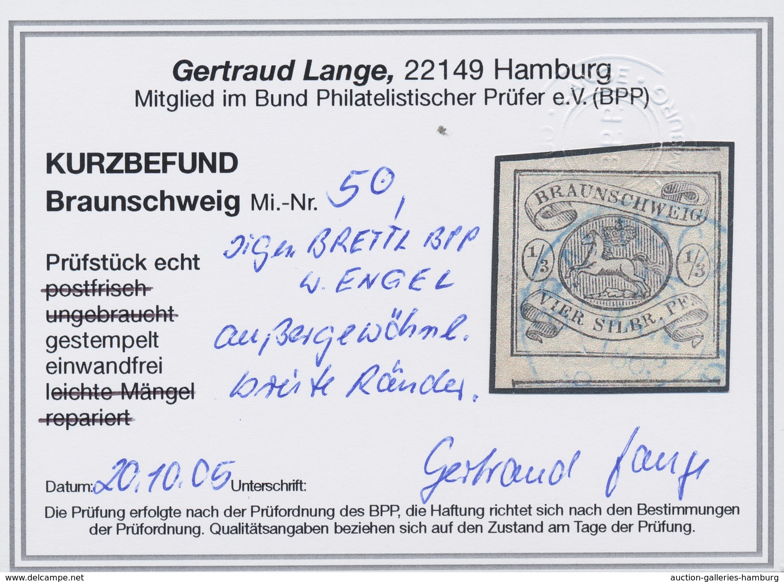 Braunschweig - Marken Und Briefe: 1853, 1/3 Sgr Schwarz Auf Weiß Sauber Gestempelt Auf RIESENRANDIGE - Braunschweig