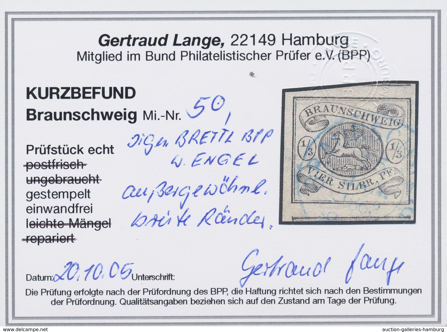 Braunschweig - Marken Und Briefe: 1853, 1/3 Sgr Schwarz Auf Weiß Sauber Gestempelt Auf RIESENRANDIGE - Brunswick