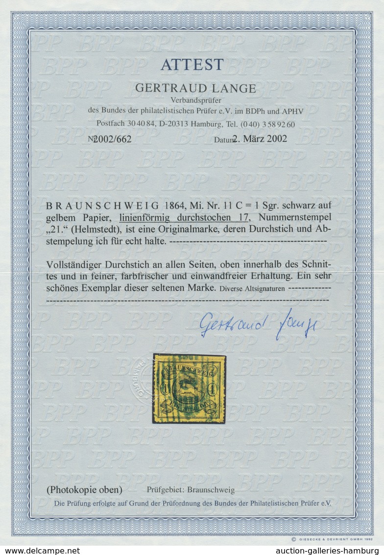 Braunschweig - Marken Und Briefe: 1861: 1 Sgr Auf Gelb Mit Engem Linienförmigem Durchstich In überra - Braunschweig
