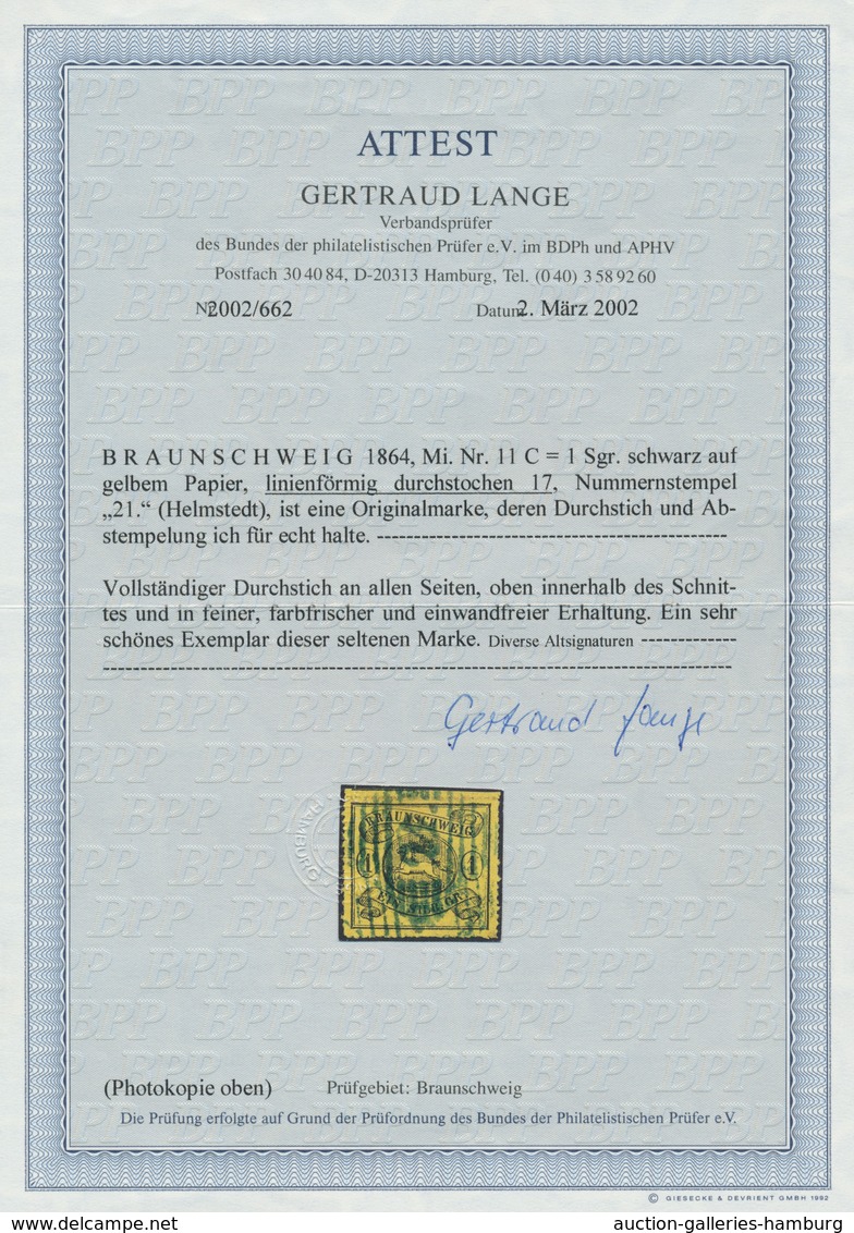 Braunschweig - Marken Und Briefe: 1861: 1 Sgr Auf Gelb Mit Engem Linienförmigem Durchstich In überra - Brunswick