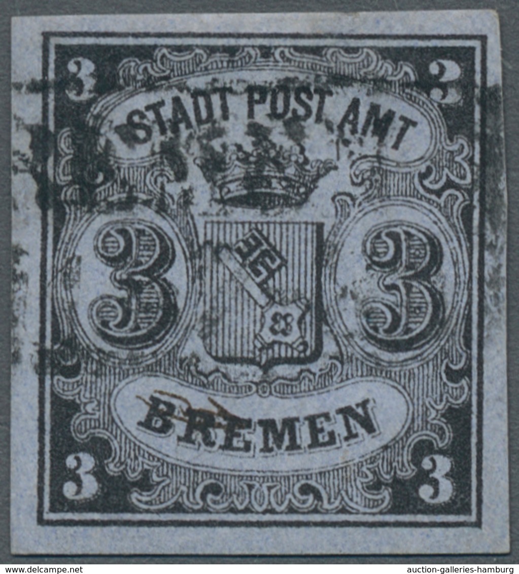 Bremen - Marken Und Briefe: 1855, "3 Gr. Waag. Gestreiftes Papier", Frabfrischer Wert Mit Allseits V - Bremen