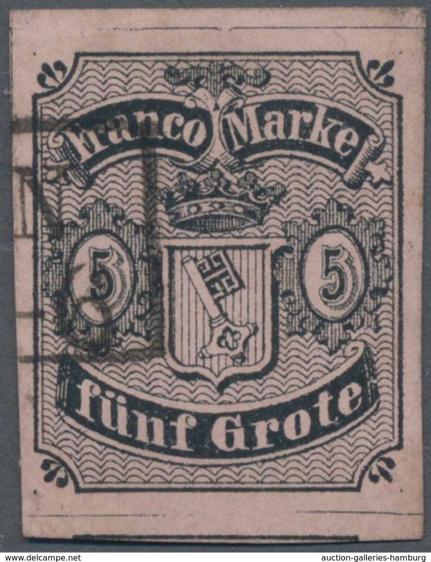Bremen - Marken Und Briefe: 1856, Staatswappen Im Wappenschild 5 Gr Schwarz Auf Karmingrau, Außergew - Brême