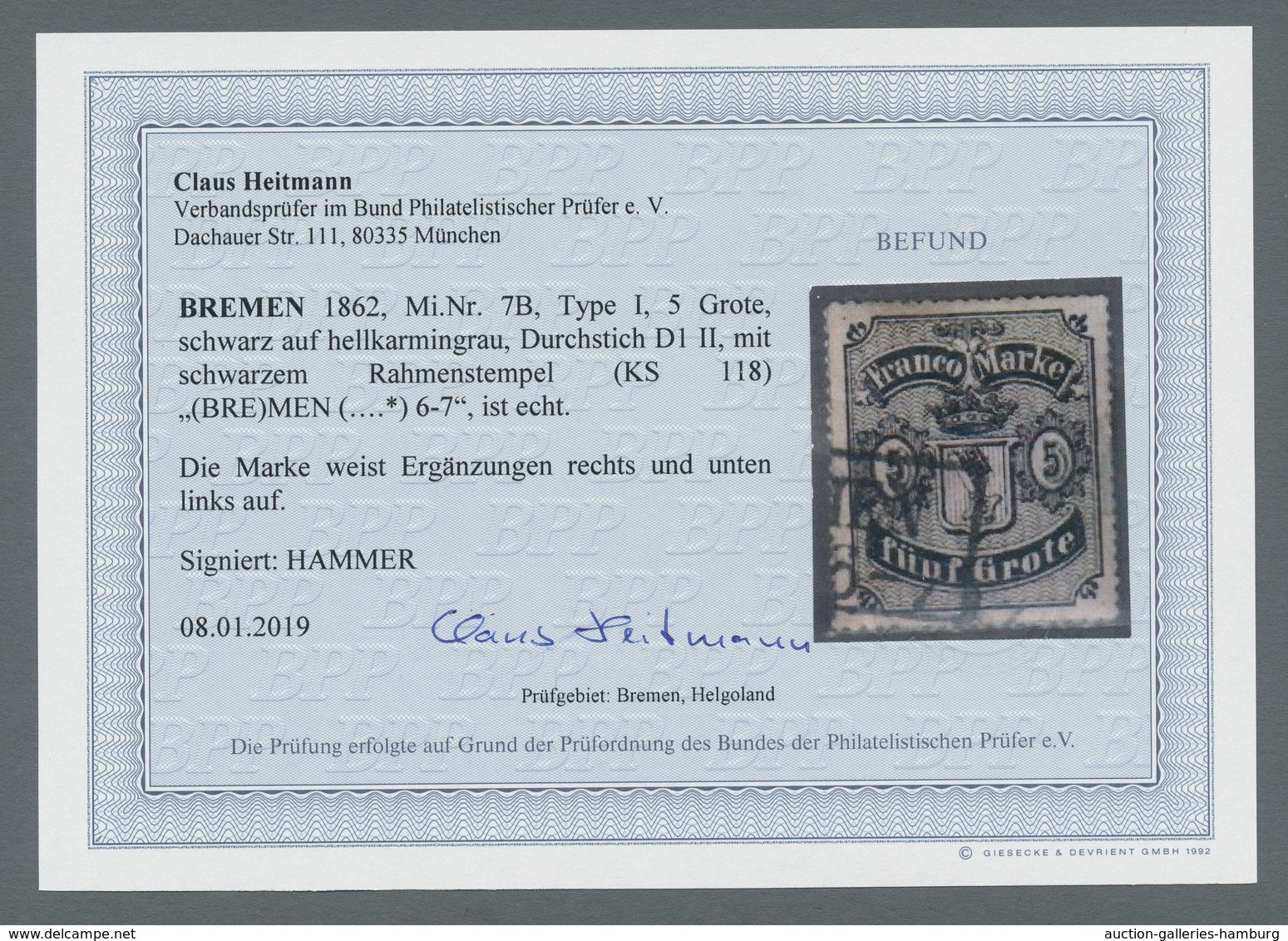 Bremen - Marken Und Briefe: 1860-66, Sechs Frabfrische Werte: Je Zweimal Mi. 3 A Und 7 B Sowie 10 A - Bremen