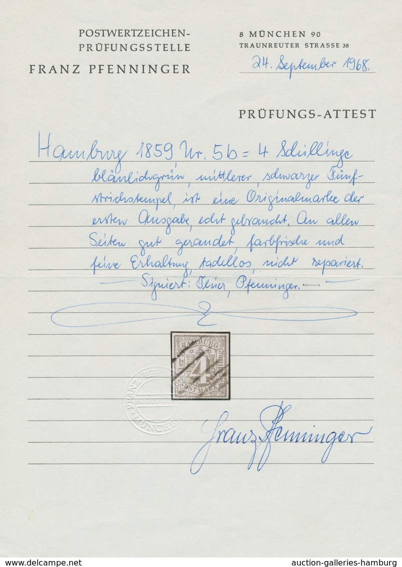 Hamburg - Marken Und Briefe: 1859, 4 S Bläulichgrün Gut Gerandet, Farbfrisch, Entwertet Mit Hamburge - Hambourg