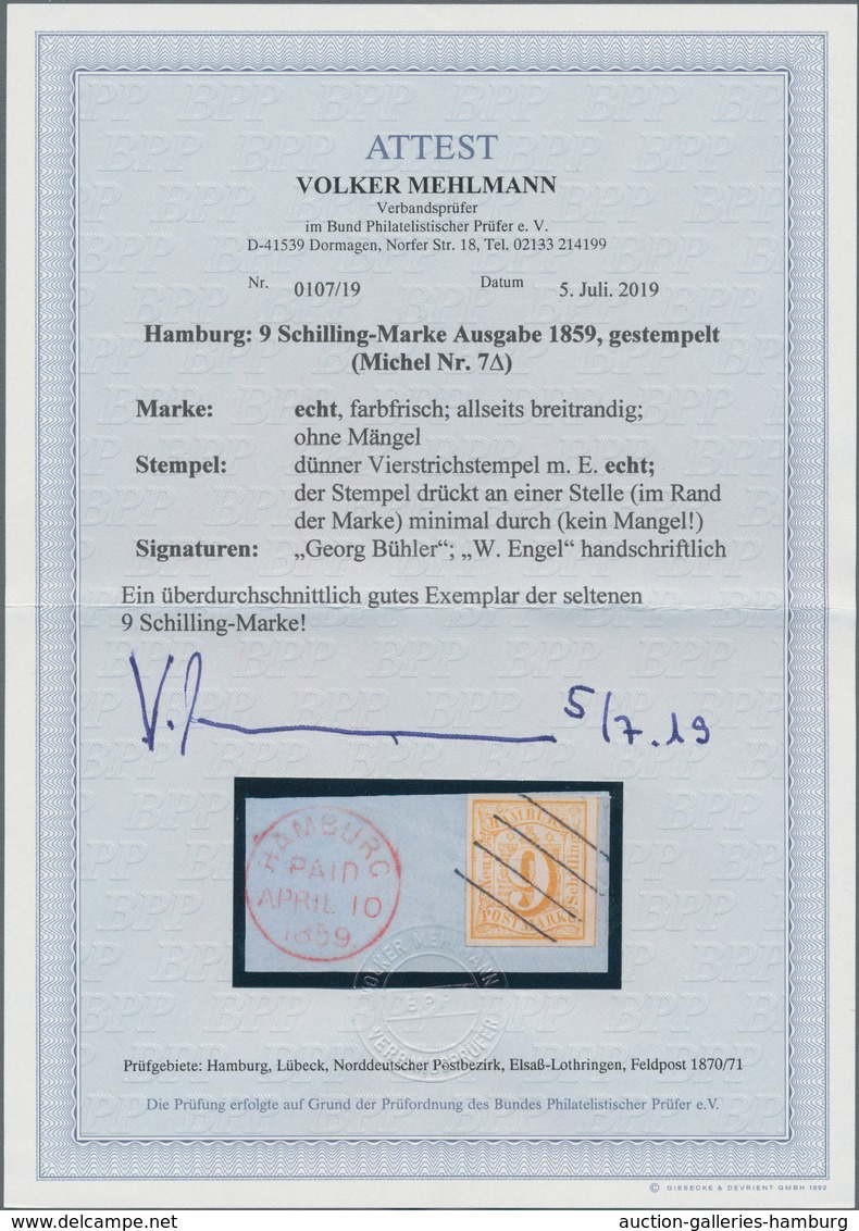 Hamburg - Marken Und Briefe: 1859, "9 Schilling Orangegelb, Geschnitten", Besonders Farbfrischer Und - Hambourg